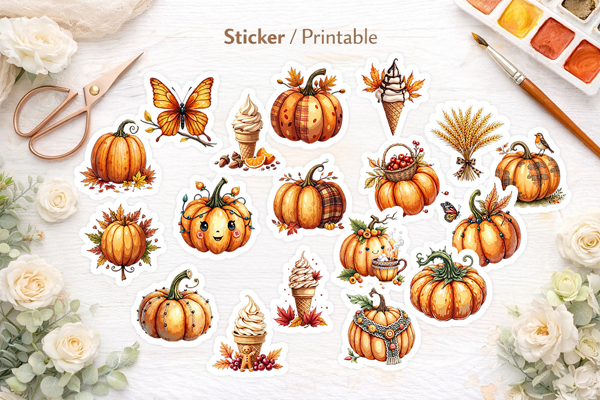 Fall Watercolor Pumpkin Clipart, an Illustration by Artnoy (Photo 6 of 8)