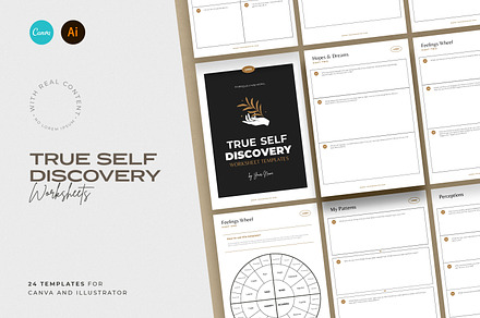 True Self Discovery Worksheets CANVA, a Marketing Template by AndrewPixel