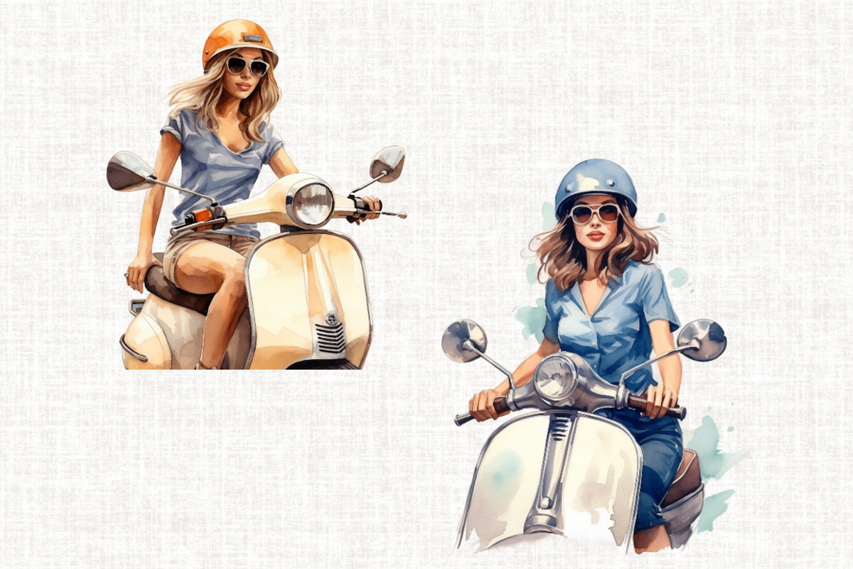 Girl on Vespa Clipart Bundle, a Person Illustration by Mash Mash Stickers (Photo 5 of 8)