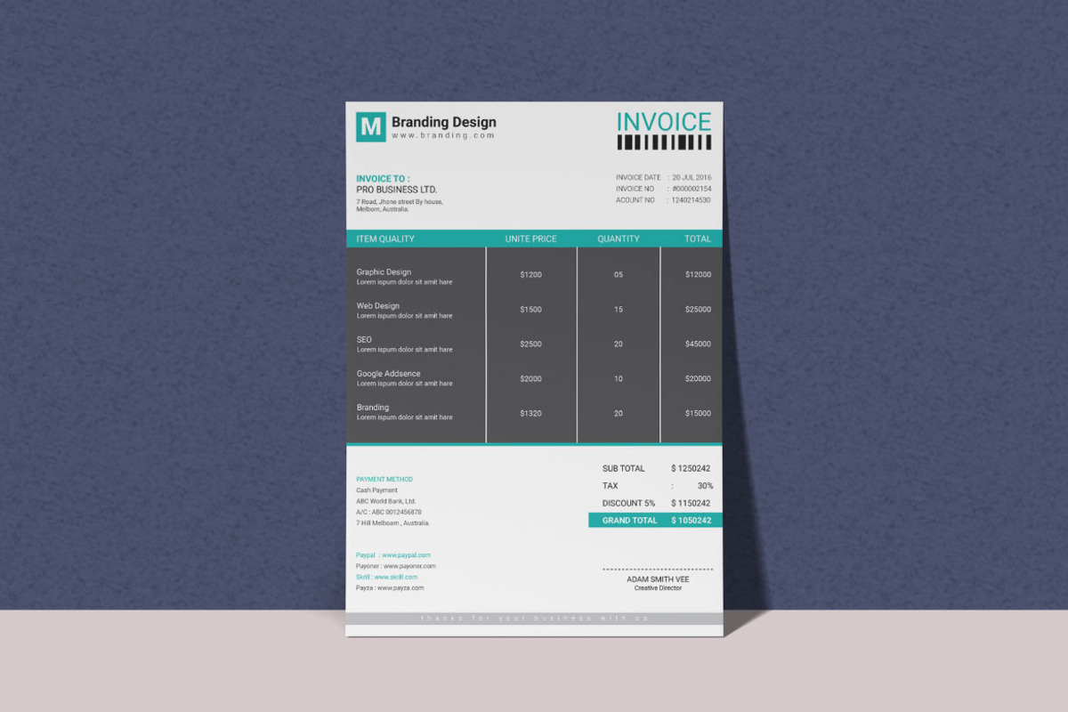 Modern Invoice Template for Business, a Stationery Template by BrandlyTemplate (Photo 2 of 3)