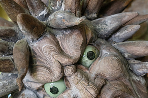 Wooden Oni demon head statue at Mitaki-Dera temple in Hiroshima,, an Arts & Entertainment Photo by GoodGoods