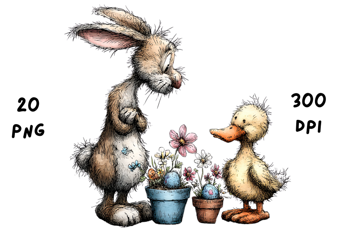Whimsical Floral Bunny and Duck, an Animal Illustration by GiraffeCreative (Photo 17 of 20)