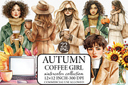 Autumn Coffee Girl Clipart PNG, an Illustration by Libby Wishes (Thumbnail 1 of 6)