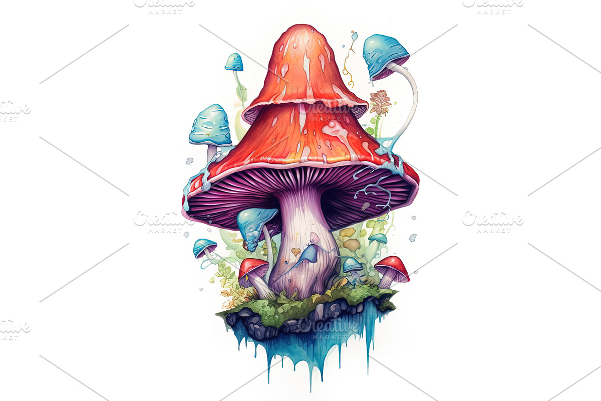 Colorful fantasy mushrooms with, an Illustration by Lermont51