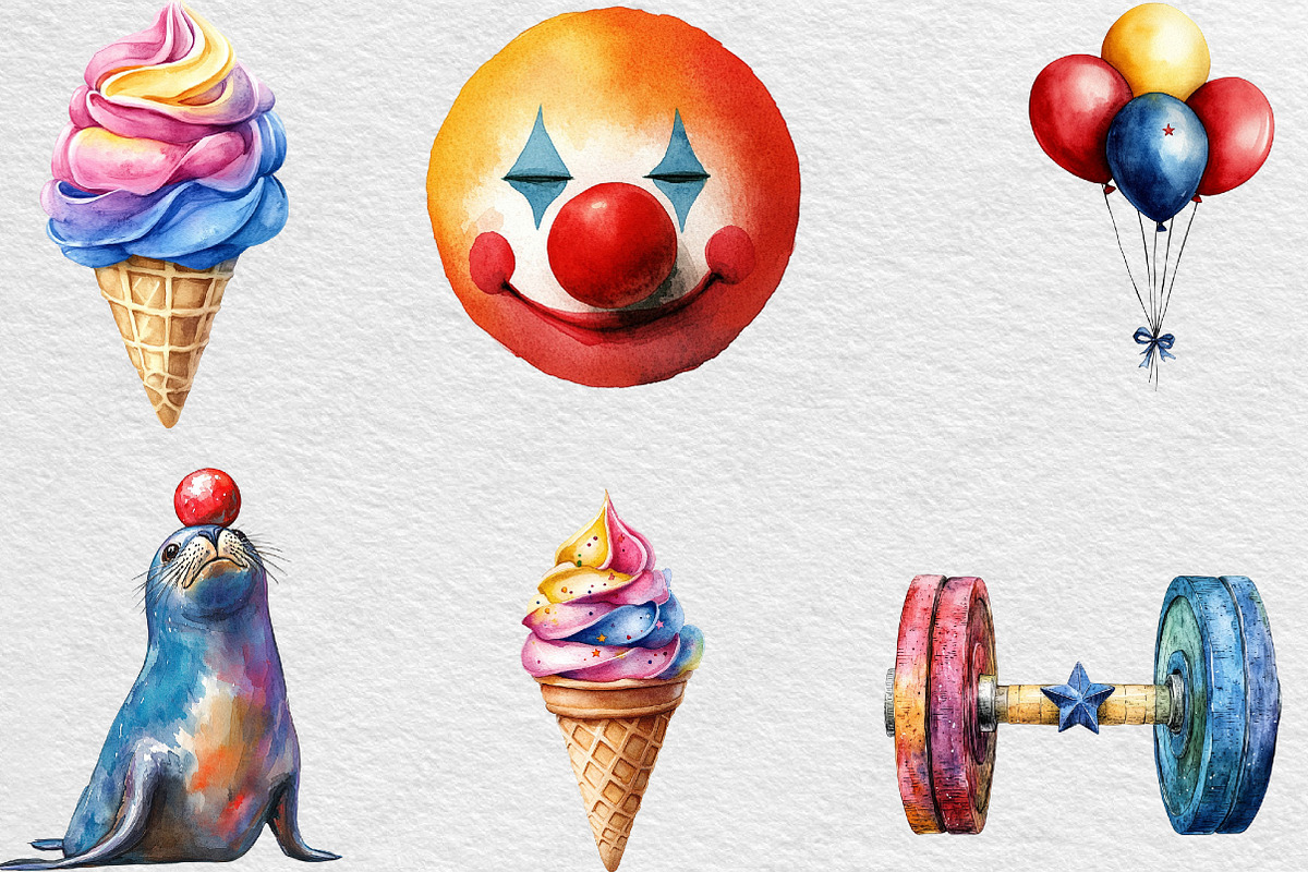 Watercolor Summer Circus Clipart, an Illustration by Black Bird Studio (Photo 2 of 6)