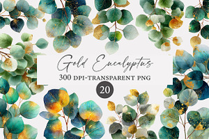 Watercolor and Gold Eucalyptus Clipa, an Illustration by Designworld