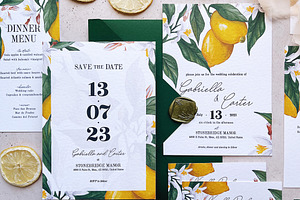 Lemon Watercolor Wedding Invitation