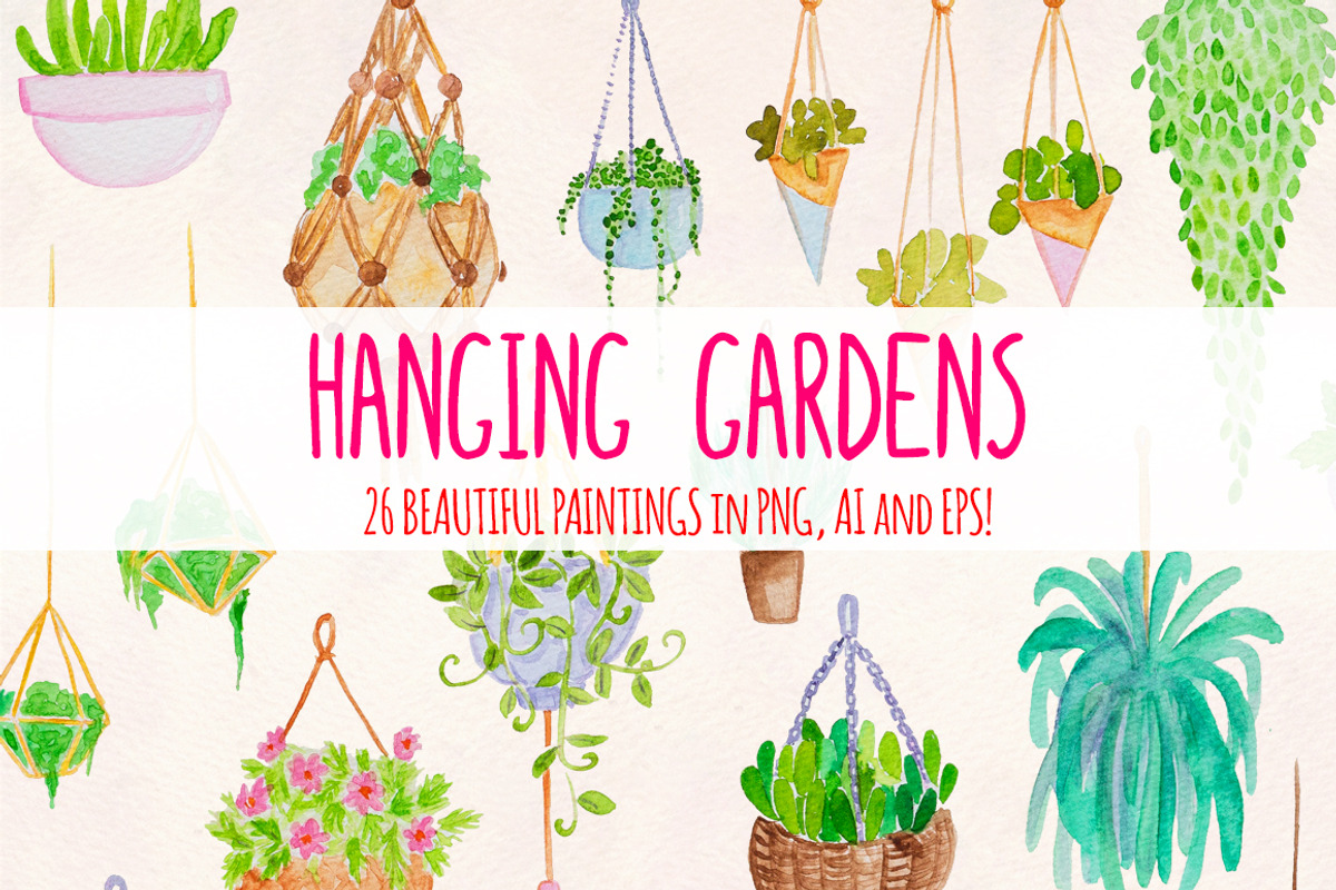 26 Hanging Plants Garden Watercolor, a Seasonal Illustration by Violet LeBeaux (Photo 1 of 3)