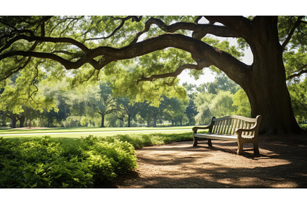 sittg bench in park ai generated, a Nature Photo by pikepicture
