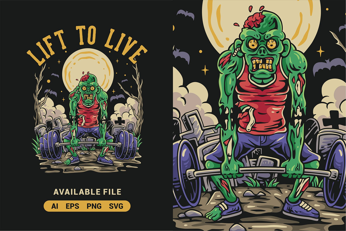 Zombie Workout Vector Illustration, an Illustration by ImoogiStudio