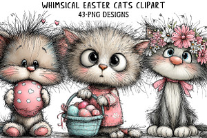 Whimsical Easter Cats Clipart, an Illustration by Daily.Designs