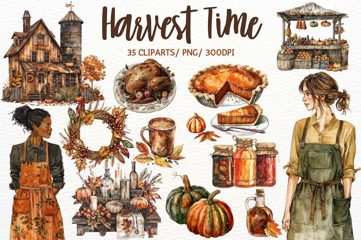 Watercolor Autumn Fall Harvest PNG, a Seasonal Illustration by Maysa Art (Photo 1 of 5)