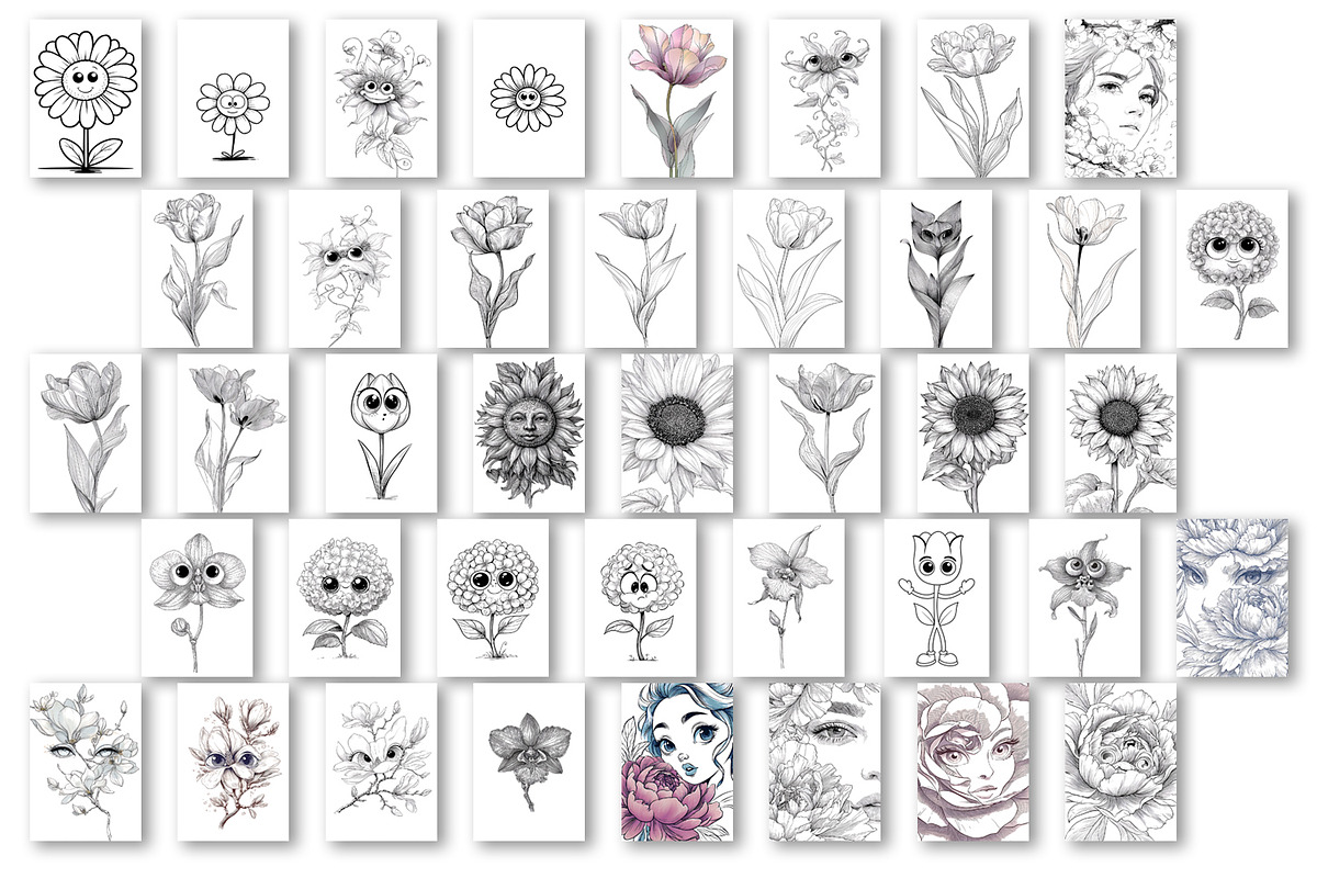 Summer flowers Coloring pagess, a Decorative Illustration by ElenazlataArt (Photo 4 of 5)