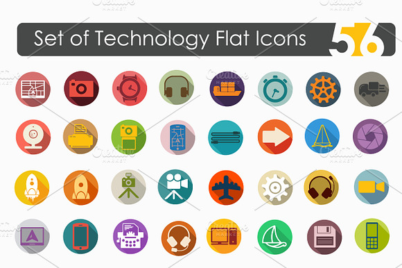 56 Technology Flat Icons