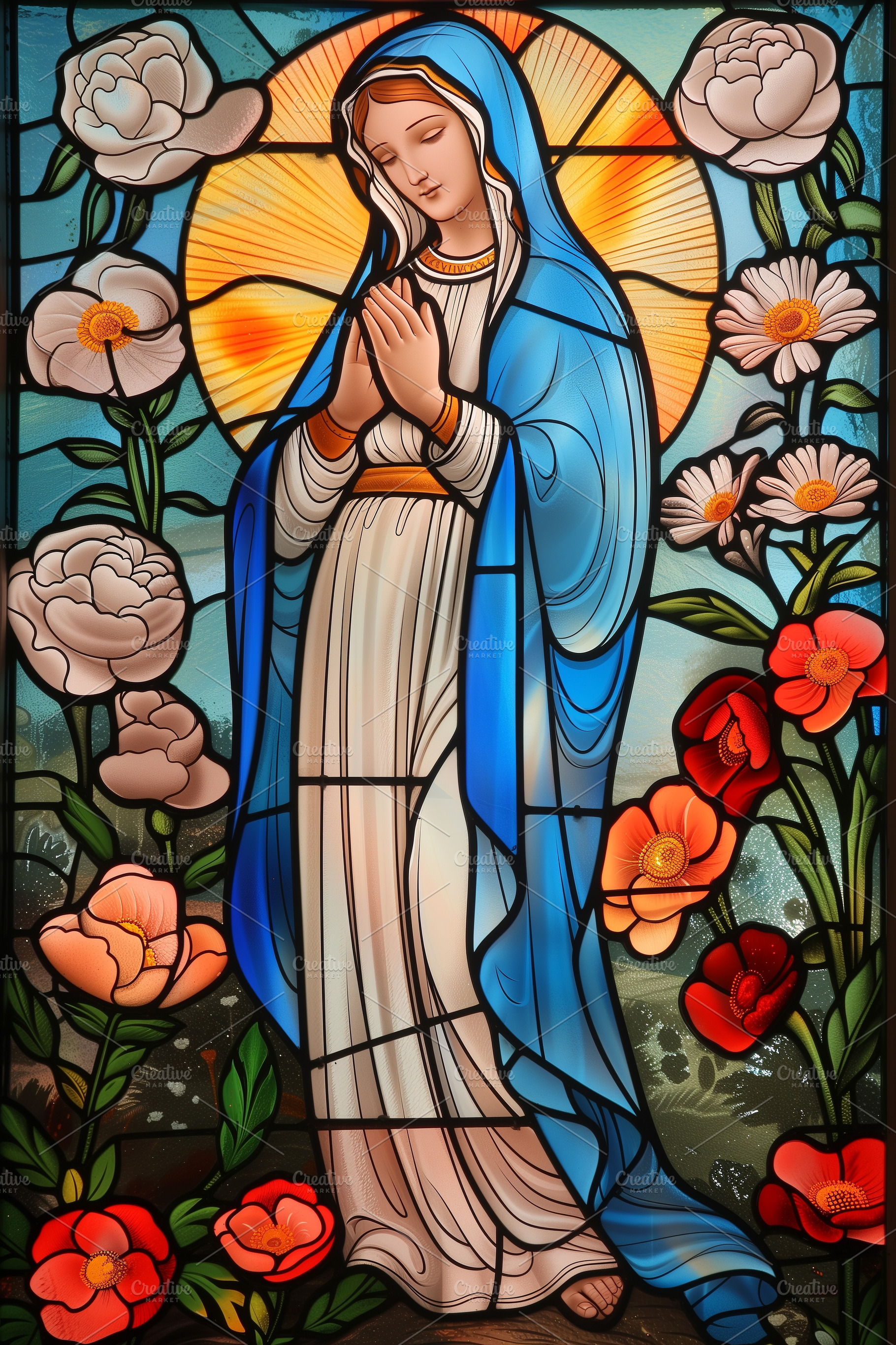 Holy Mary with flowers stained glass, an Arts & Entertainment Photo by MistyDay
