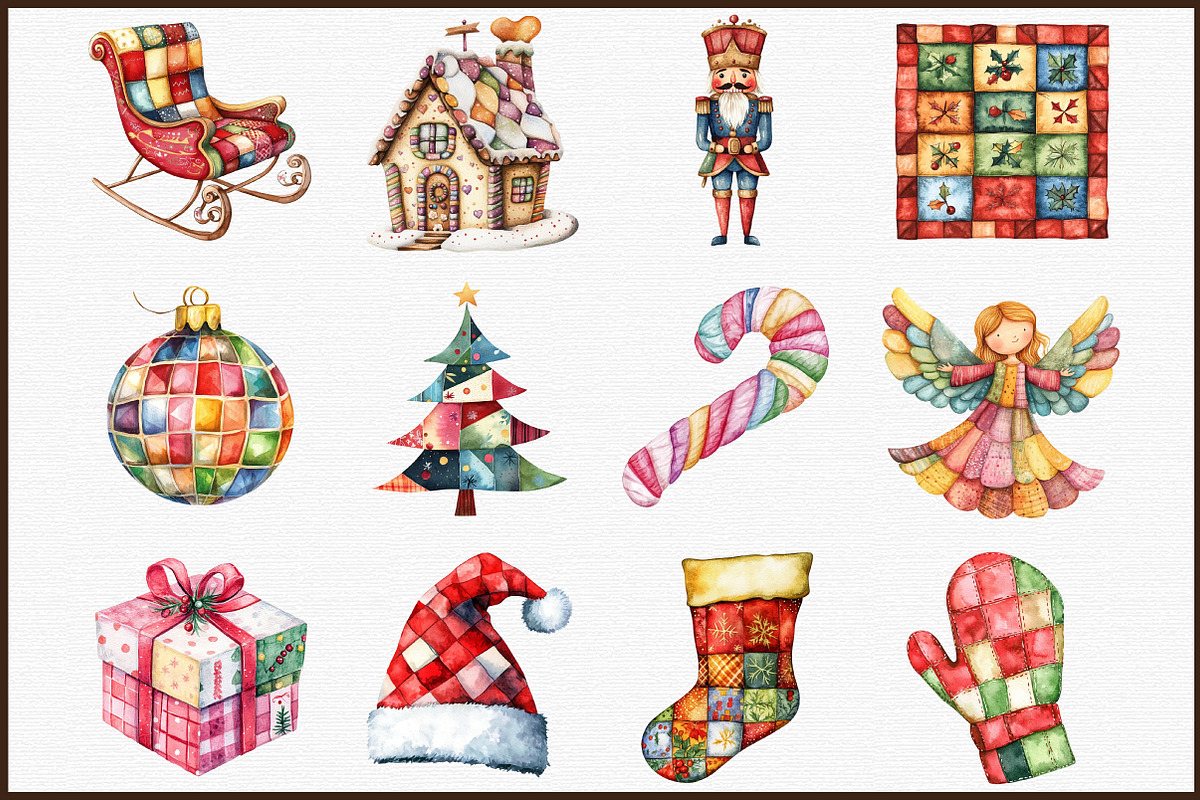 Watercolor Christmas Patchwork Clipa, an Illustration by Sublimation Artist (Photo 3 of 6)