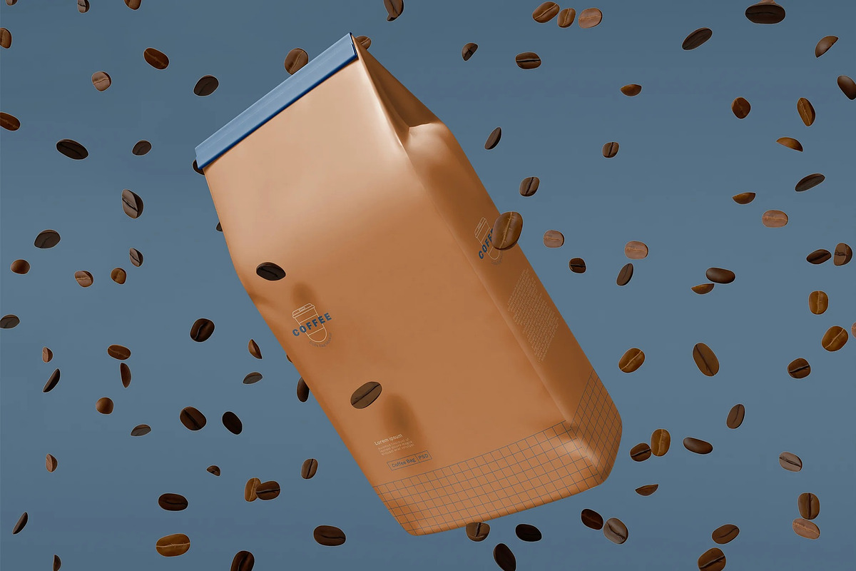 Paper Bag With Coffee Beans Mockup, a Packaging Mockup by skybluecreative (Photo 2 of 2)