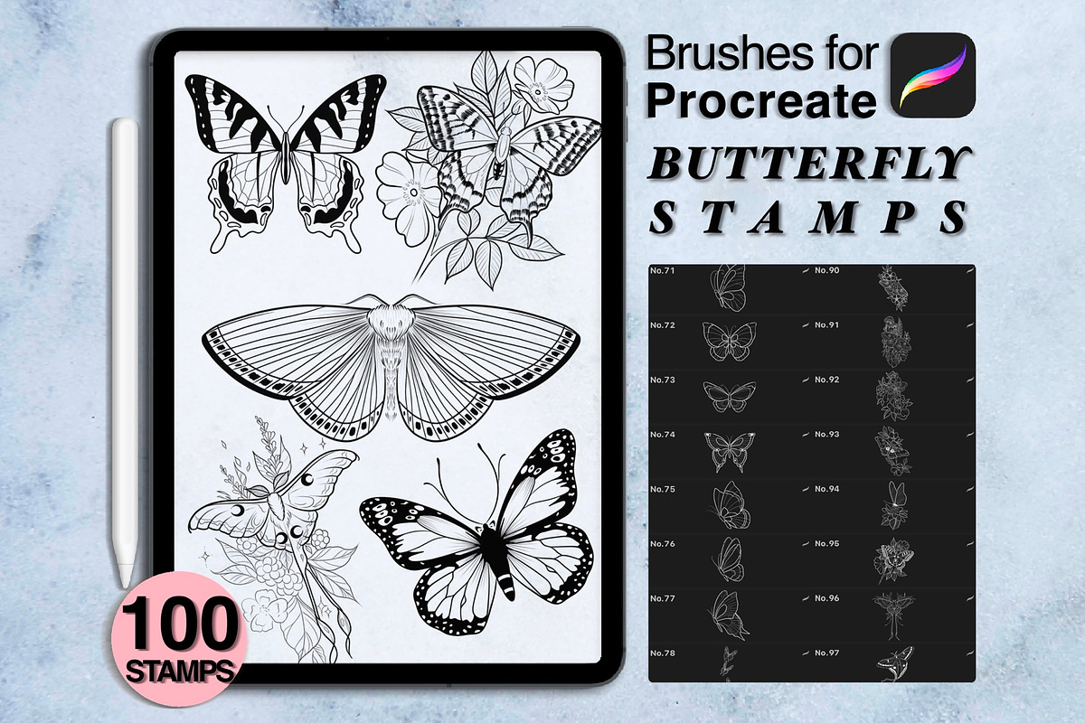 100 procreate butterfly stamps, a Brush Add-On by Arts For Peace (Photo 1 of 9)