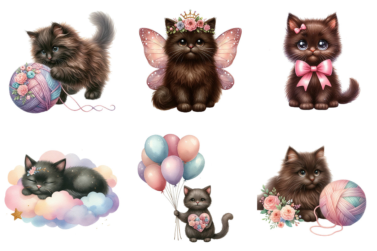 Cute Dark Brown Cat Clipart, an Illustration by DreamArtGraphic (Photo 3 of 4)