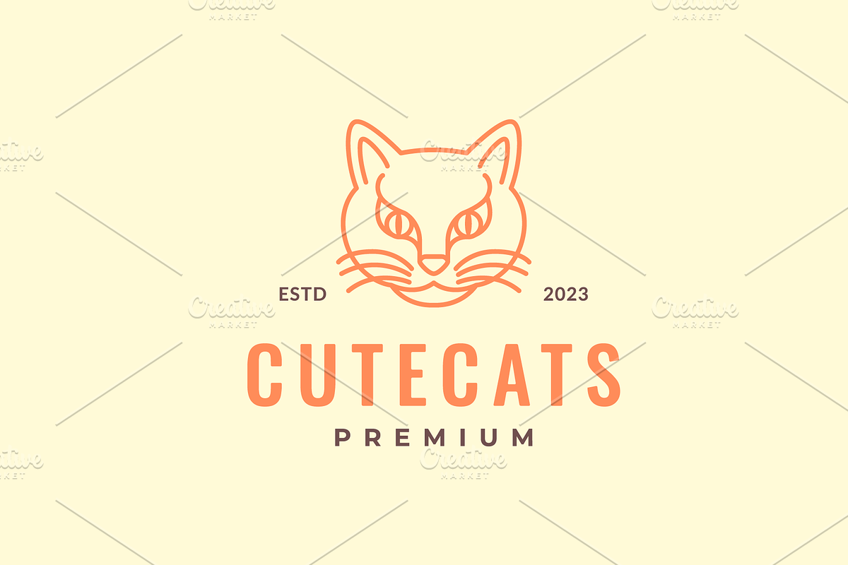 head cat mascot character line logo, a Branding & Logo Template by devastd