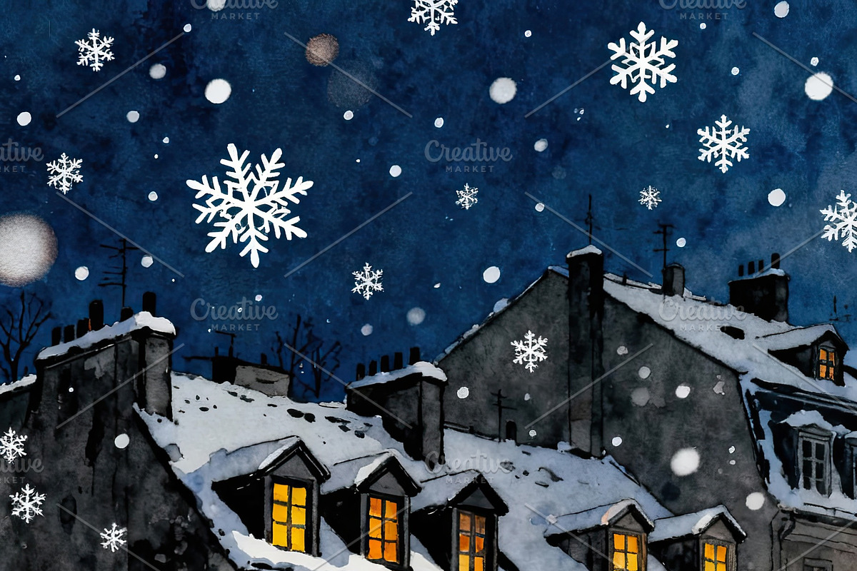 Cozy Winter Night in a European City, a Decorative Illustration by Virgo Studio