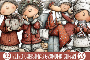 Retro Christmas Grandma Clipart, an Illustration by Designking