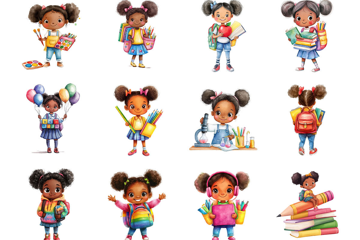 Black Kids Back to School Clipart, a Seasonal Illustration by Designking (Photo 2 of 5)