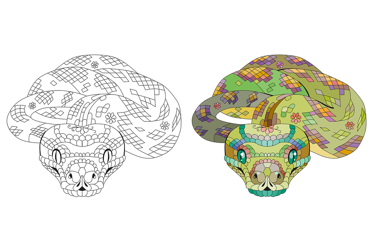 Decorative snakes for coloring, an Object Graphic by Watercolor fantasy (Photo 2 of 7)