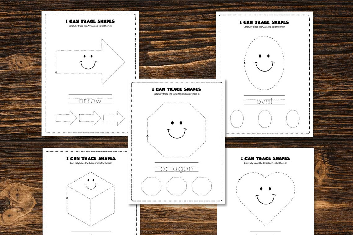 20 Shapes Tracing Worksheets, a Print Template by Graphicsnext (Photo 2 of 4)