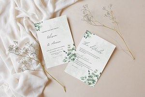 Green Leafy Wedding and Details Card, an Invitation Template by TheSimplySereneShop