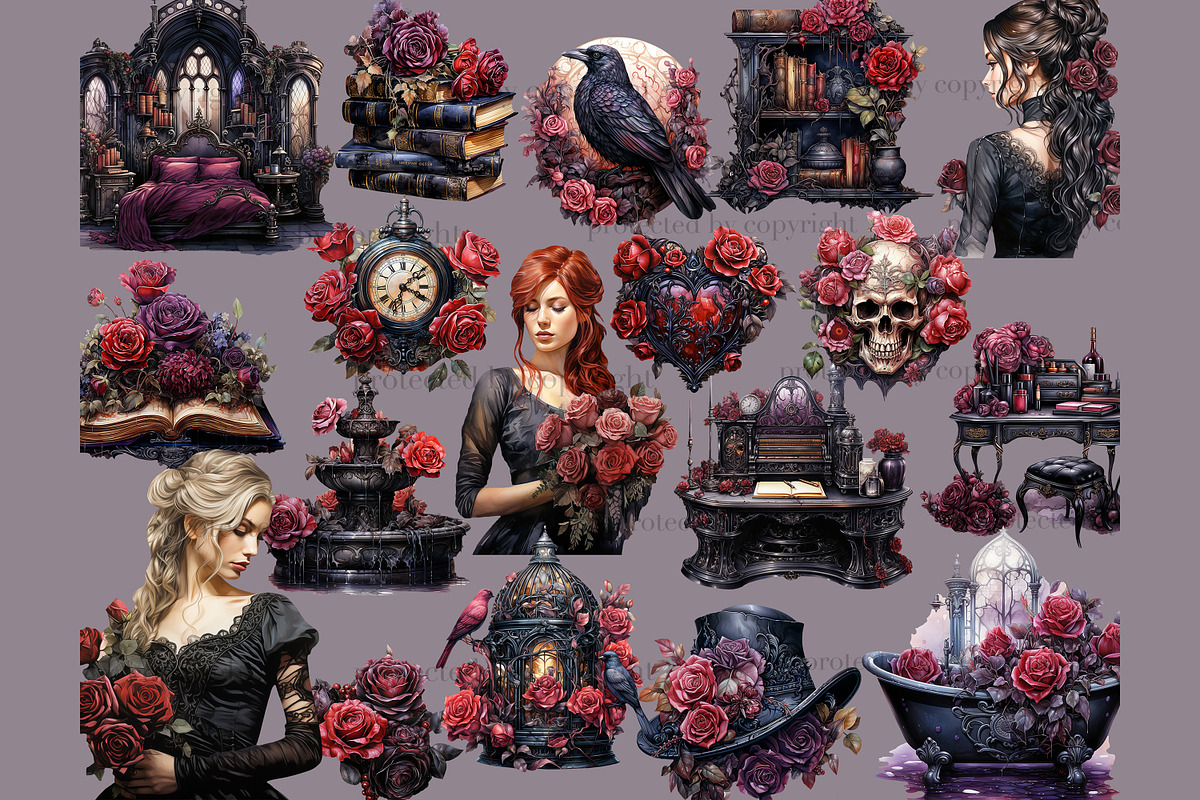Gothic Clipart | Victorian Girl, a Person Illustration by GlamArtZhanna (Photo 2 of 5)