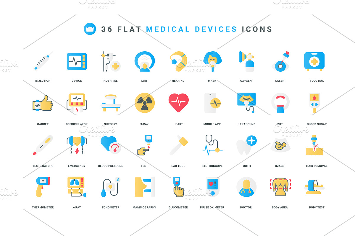 Medical devices hospital icons, an Object Illustration by Lemberg Vector