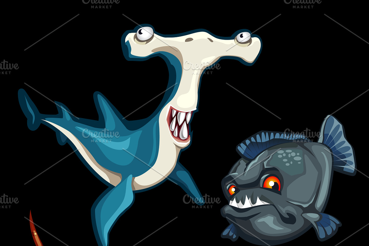Cartoon set of predatory fishes, an Animal Illustration by ...