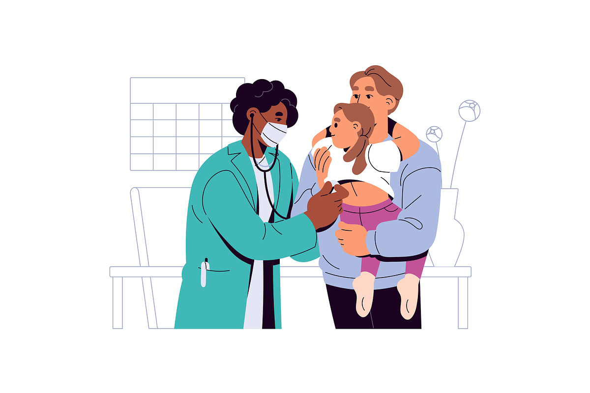 Pediatrician doctors examine kids, a Healthcare Illustration by PaperTrident (Photo 4 of 11)