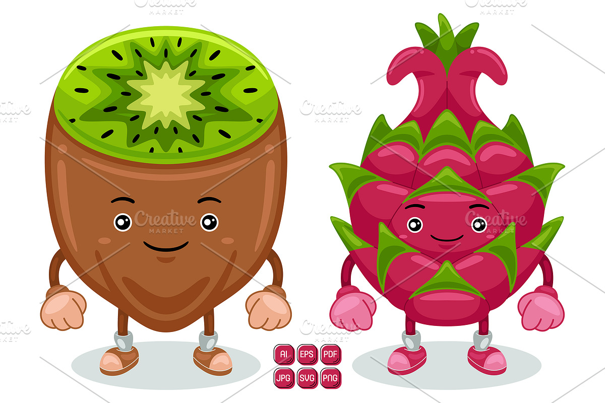 Dragon Fruit & Kiwi Character vector, an Object Graphic by MEDZ (Photo 1 of 3)
