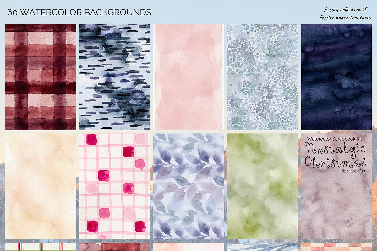 Christmas Watercolor Scrapbook Kit, a Background Graphic by DreamoraArt (Photo 2 of 6)