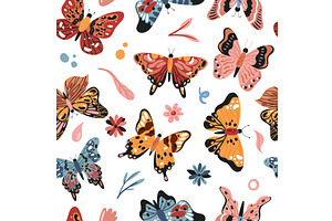 Butterfly Flowers Seamless Pattern