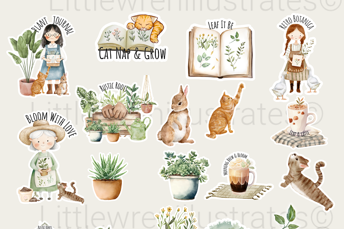 Cozy Plant Lovers Clip Art-Stickers, a Decorative Illustration by Little Wren Illustrates (Photo 1 of 6)