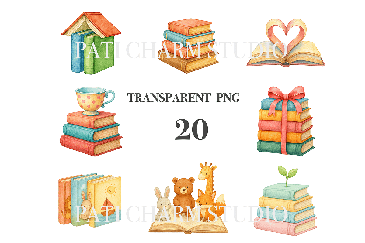 Book Clipart Set, a Decorative Illustration by Pati Charm Studio (Photo 3 of 8)