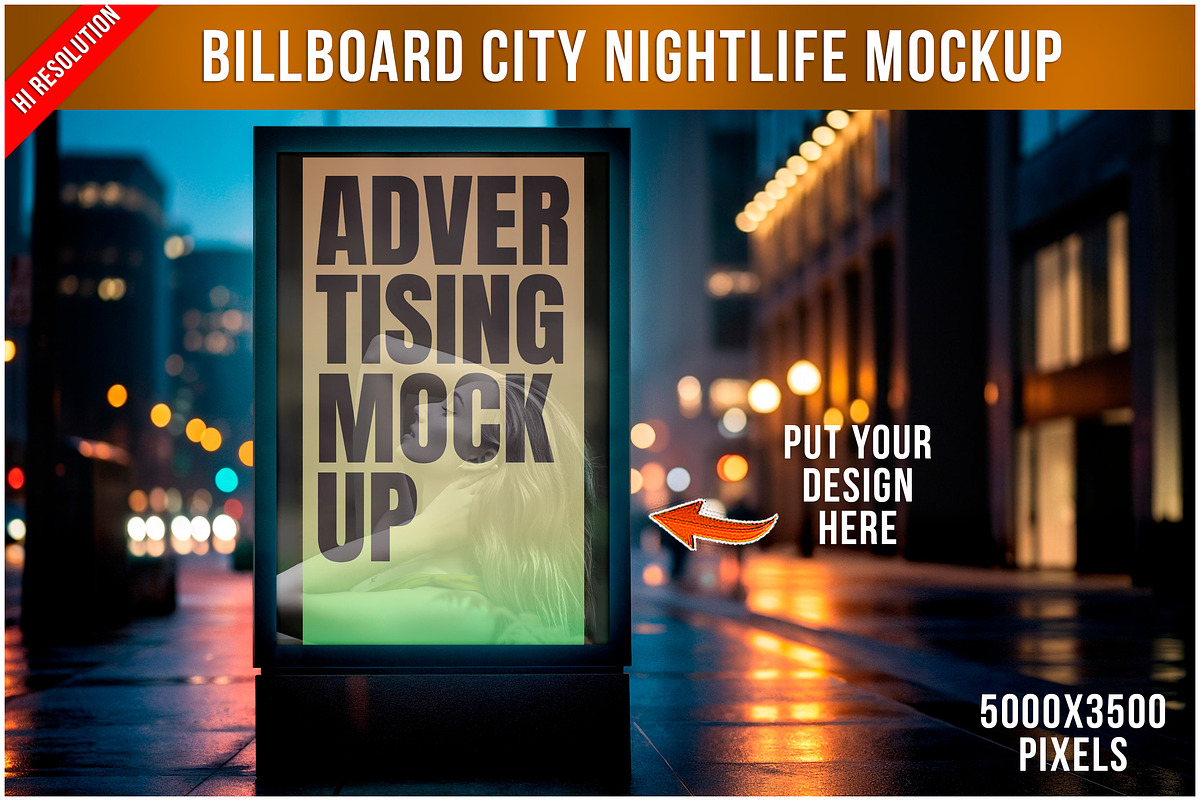 Billboard Mockup City Nightlife PSD, an Advertising Mockup by Bruno's Shop (Photo 1 of 4)