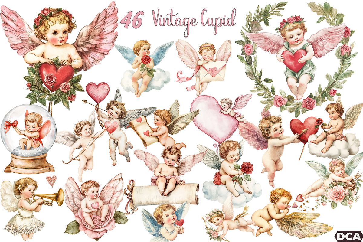 Vintage Cupid Clipart, an Illustration by DreamCafeArt (Photo 1 of 7)