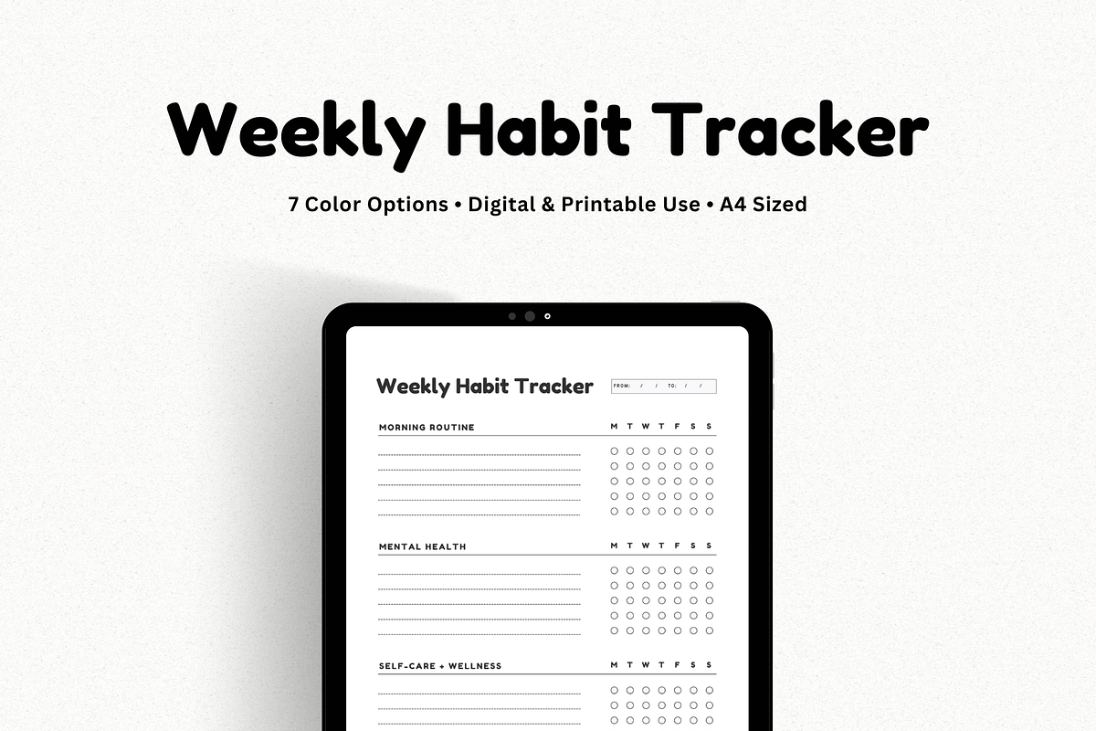 Weekly Habit Tracker Printable, a Stationery Template by The Chaos Project