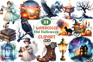 Old Vintage Halloween Night Clipart, an Illustration by DreamCafeArt