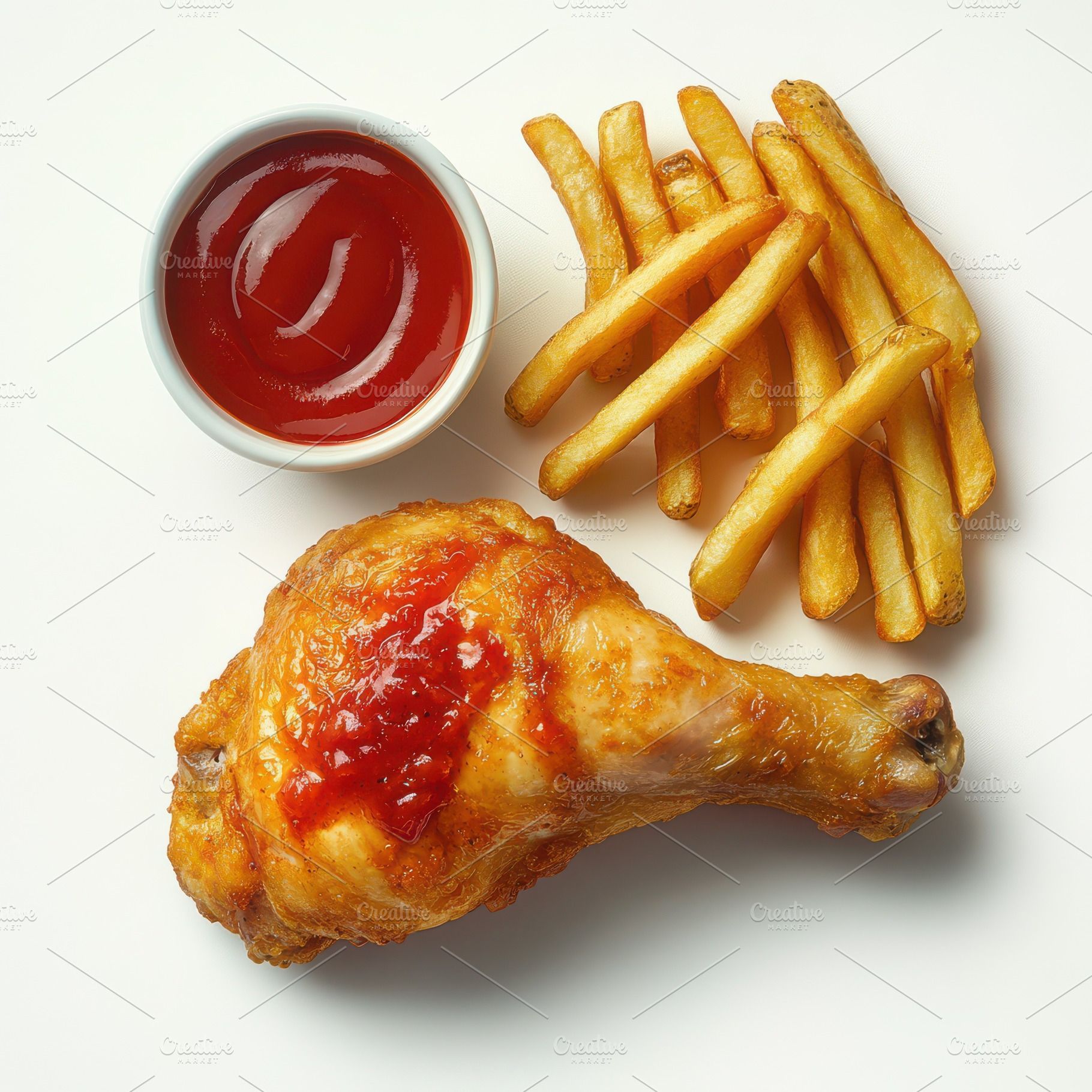 Chicken leg and fried fries with ket, a Food & Drink Photo by Pixeness Studio