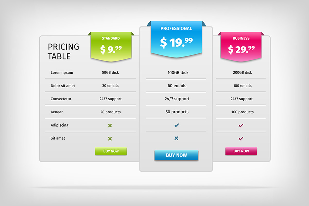 Colorful web pricing table template, a Templates & Theme by Petr Stránský