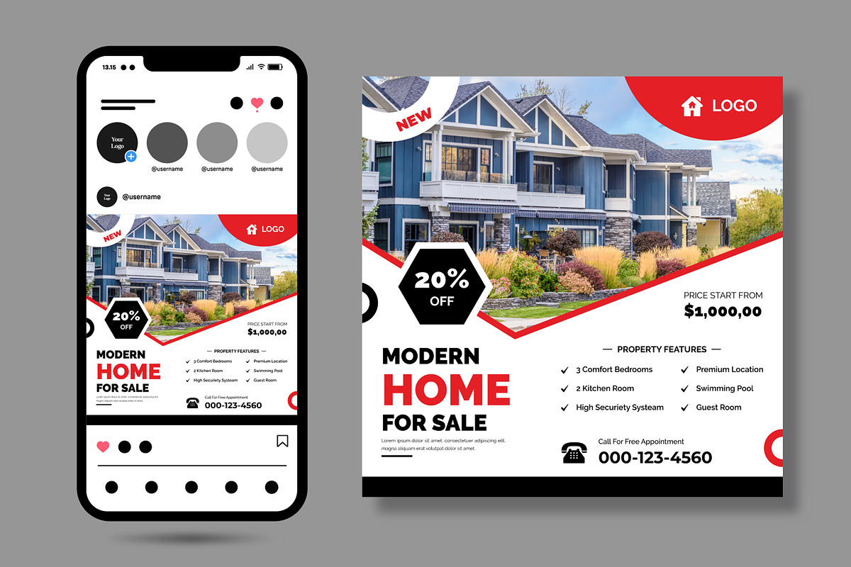 Modern Real Estate Social Post, a Social Media Template by MightyDesign (Photo 1 of 5)