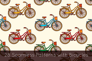 28 Bicycles seamless patterns set