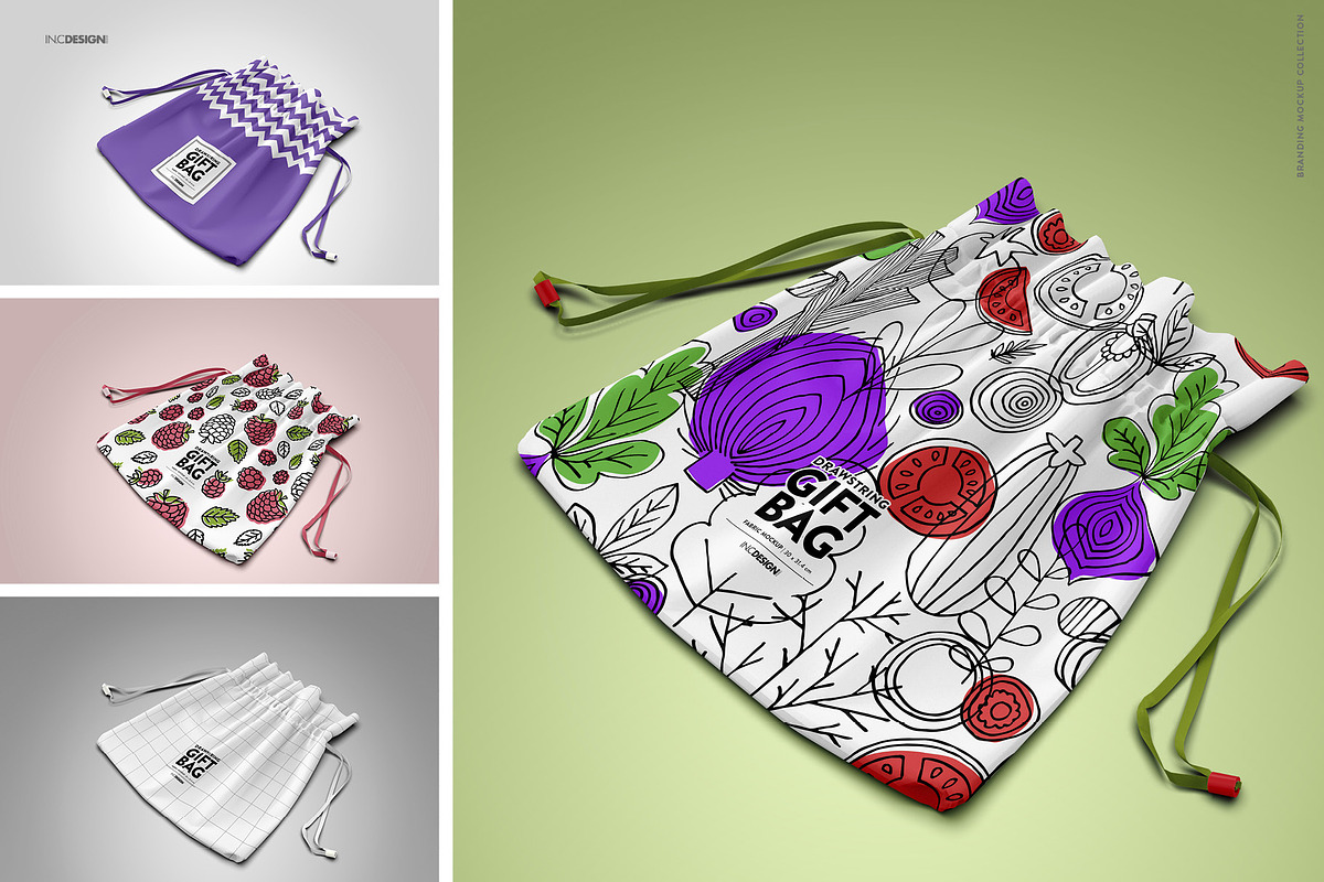 Drawstring Gift Bag Mockup, a Packaging Mockup by INCDesign (Photo 3 of 5)