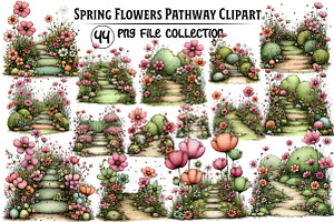Spring Flowers Pathway Clipart, an Illustration by Dream Creation
