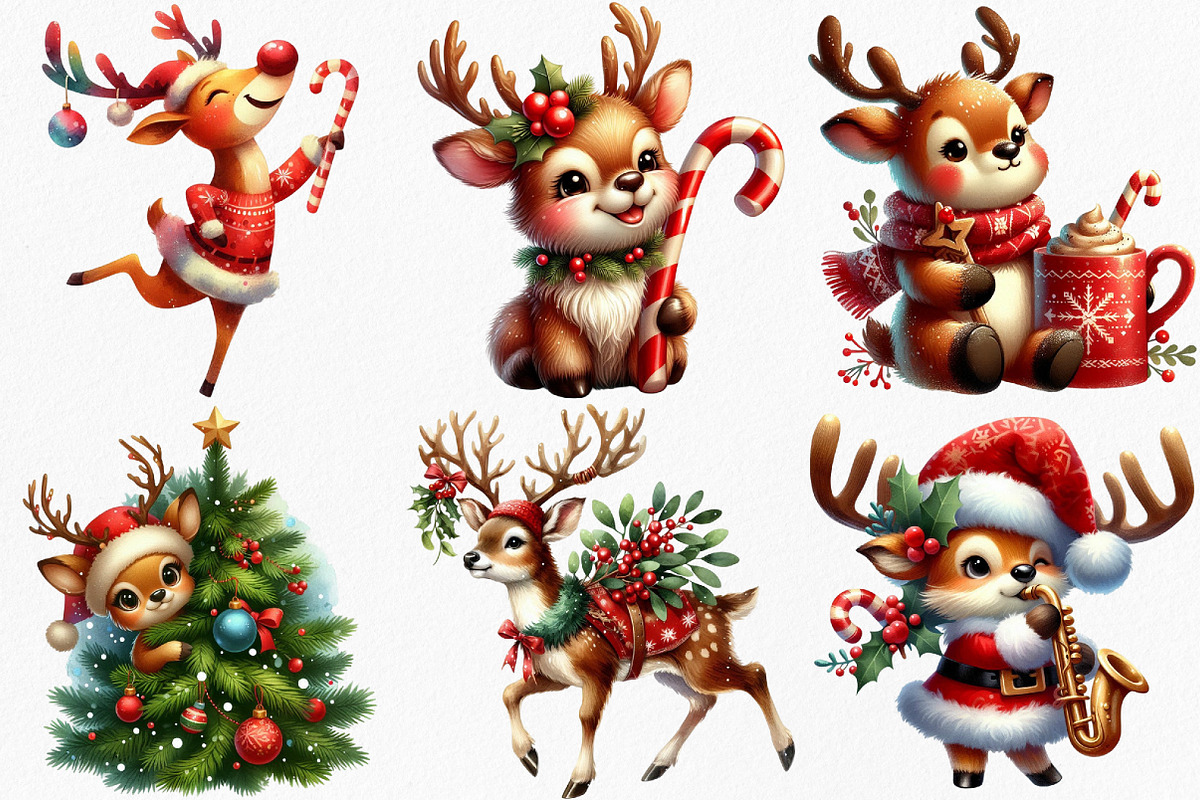 Watercolor Merry Christmas Reindeer, an Illustration by Canvas Craft (Photo 3 of 7)